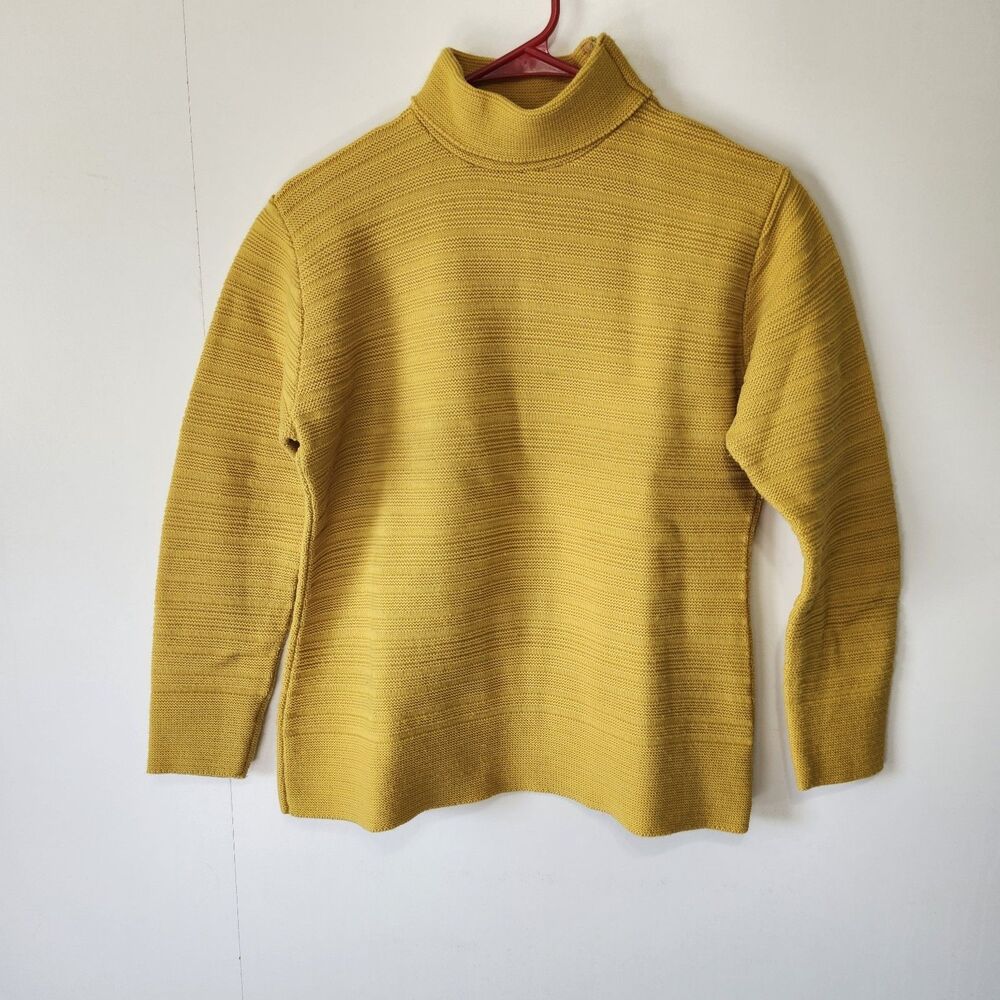 VTG White Stag Mustard Ribbed Turtleneck Sweater Union Made Side Neck Zip (S/M) - Picture 2 of 10